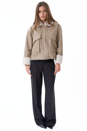 Faux Leder -Scherlingjacke - Beige