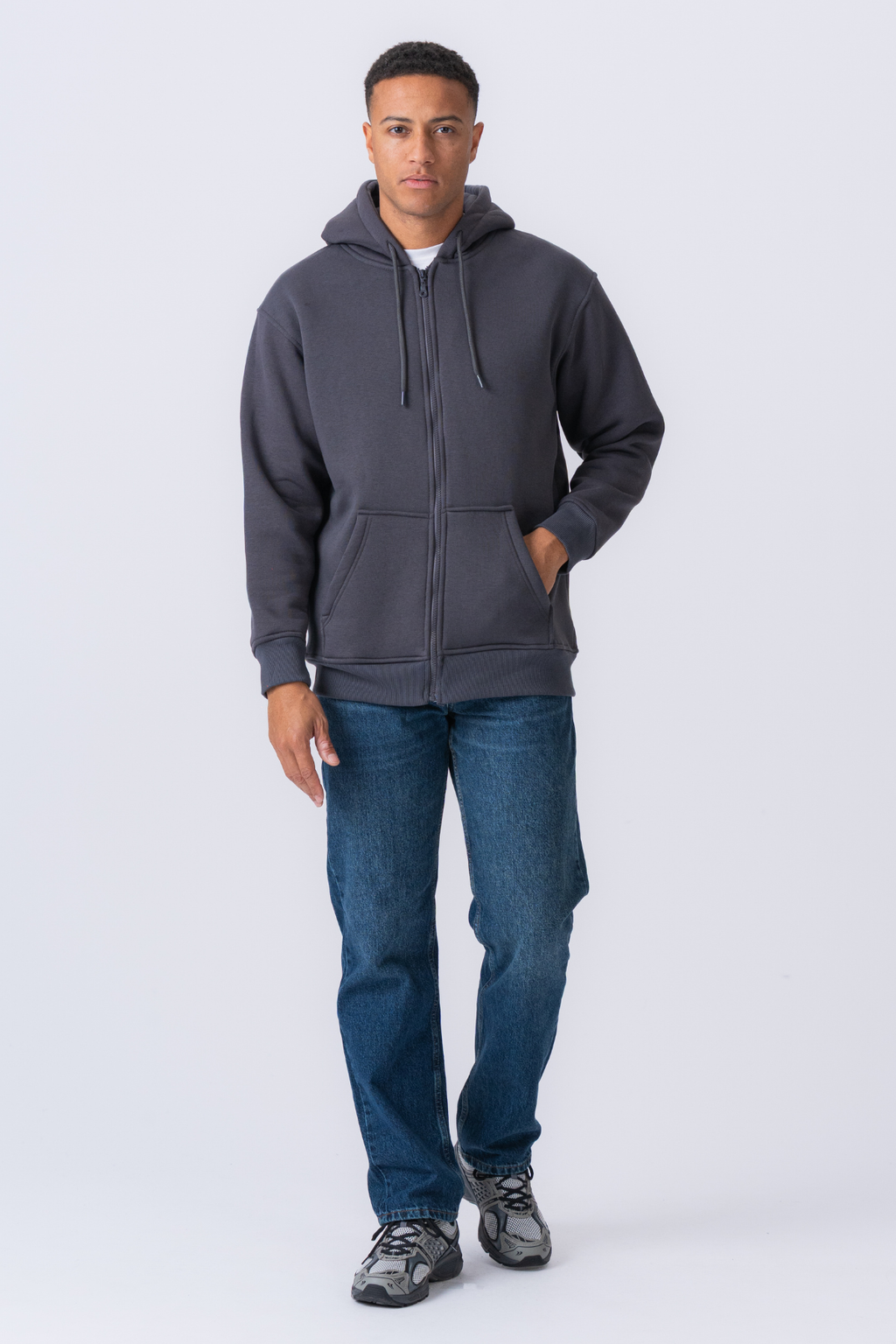 Entspannter Zip -Hoodie - Dunkelgrau