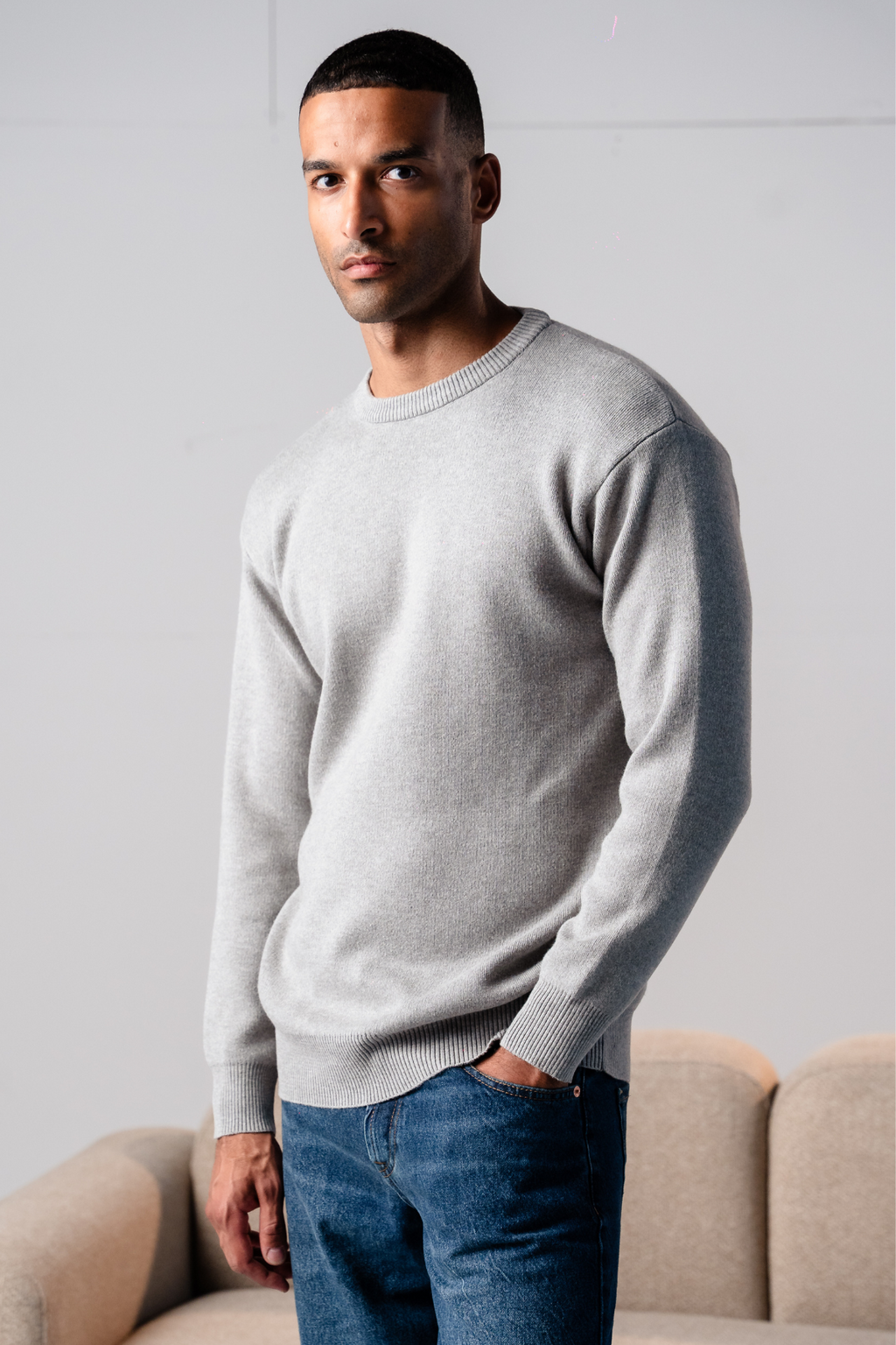 Crewneck -Strickpullover - hellgrau
