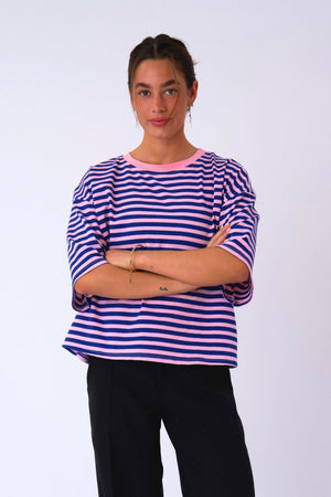 Zoe T-Shirt – Blau/Hellrosa