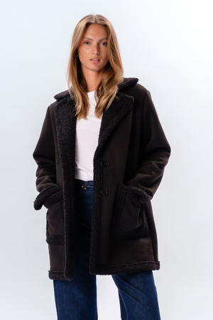 Shearling Mantel - Schwarz