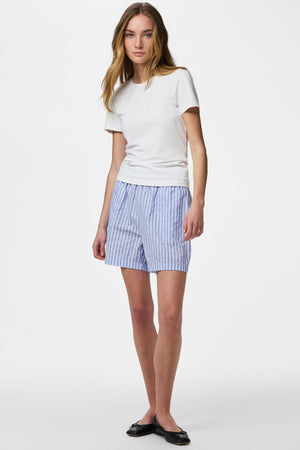 Olly mit hoher Taille Shorts - Hortensienstreifen-Hellweiß