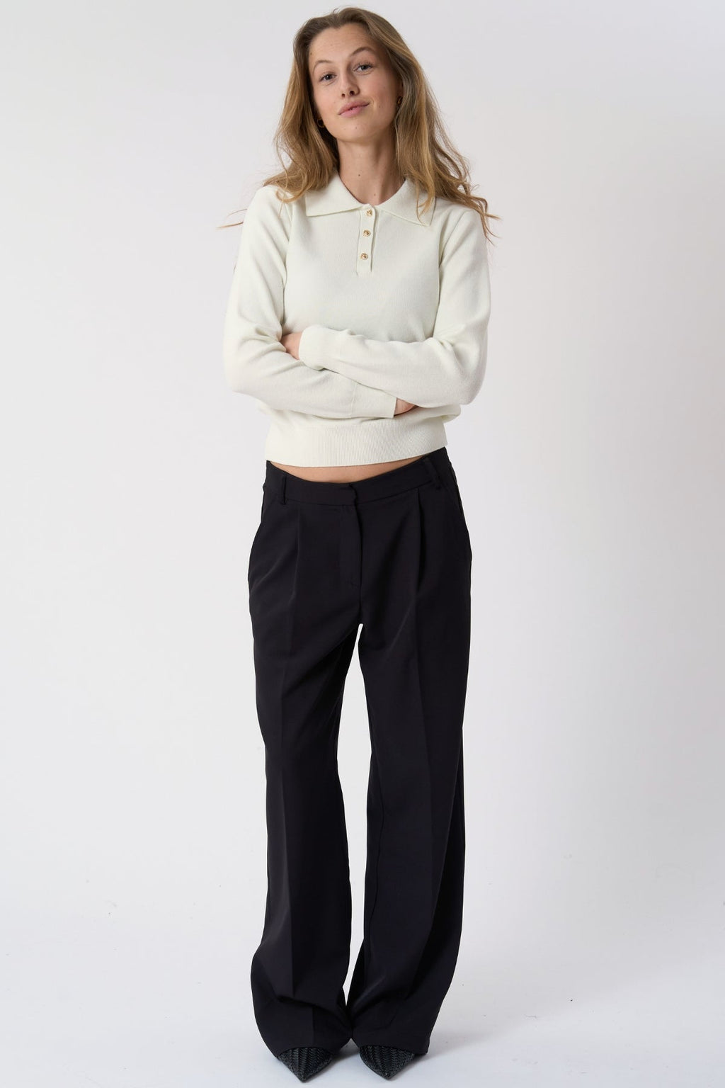 Langärmliges Poloshirt – Ecru