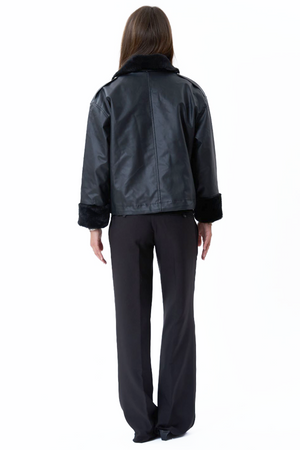 Faux Leder -Schearling -Jacke - Schwarz