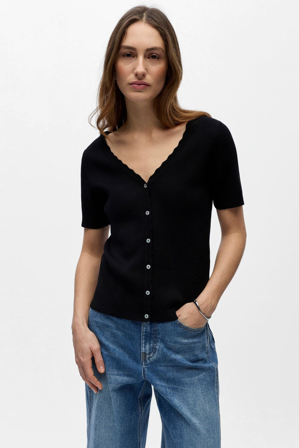 Kelly Re Strickjacke mit V-Ausschnitt - Schwarz