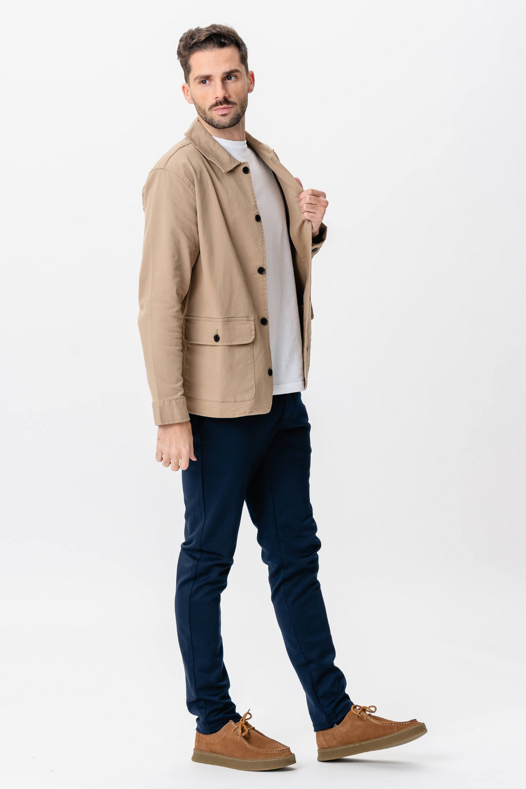 Twill -Hemdjacke - dunkler Sand