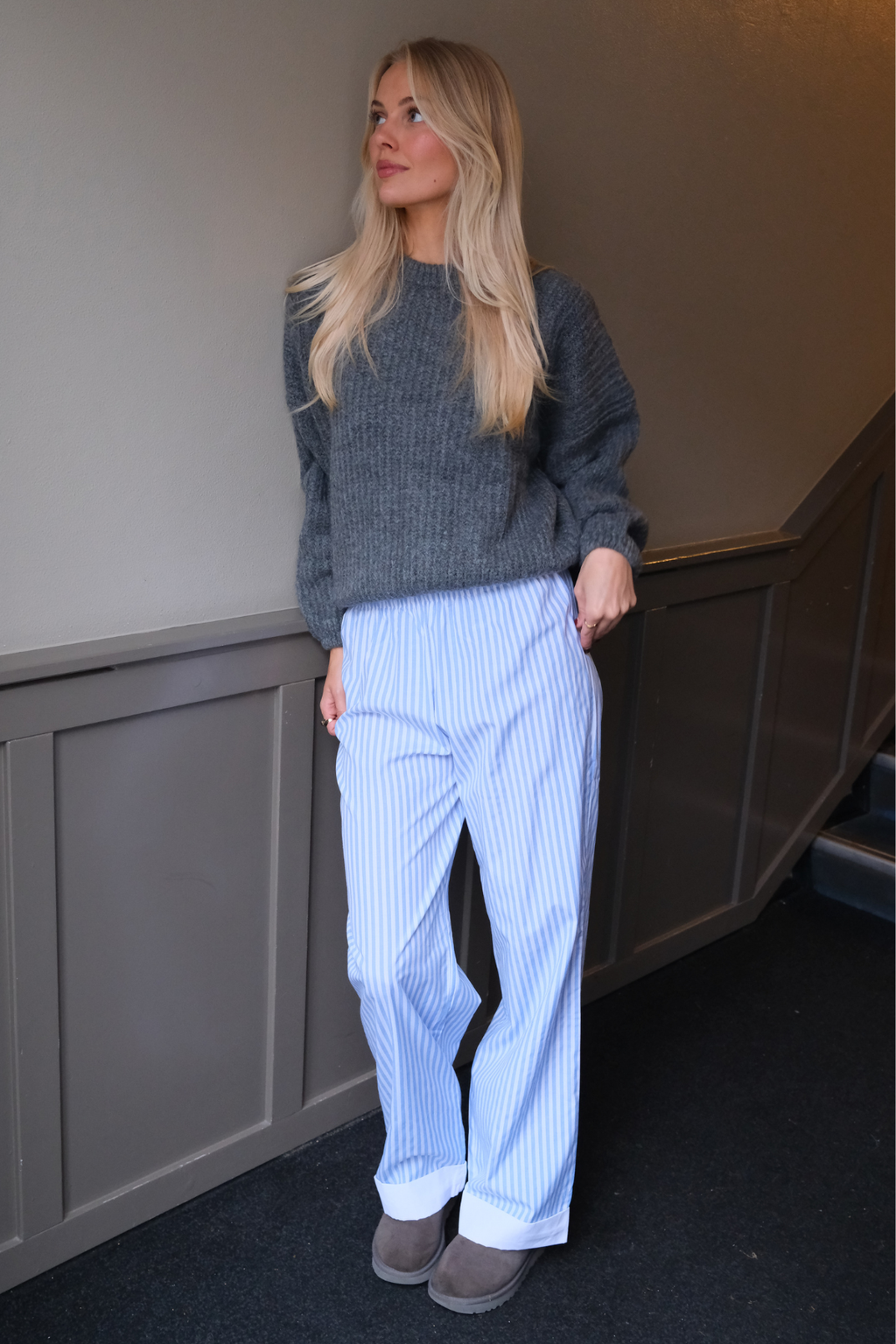 Layla gestreift Pants - Hellblau