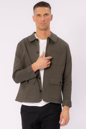 Twill -Hemdjacke - dunkle Olive