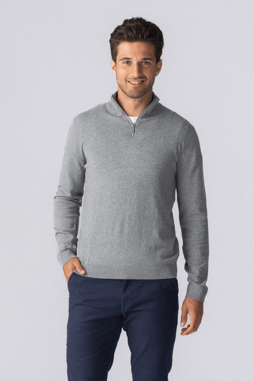 Pullover Half Zip - Grau Melange