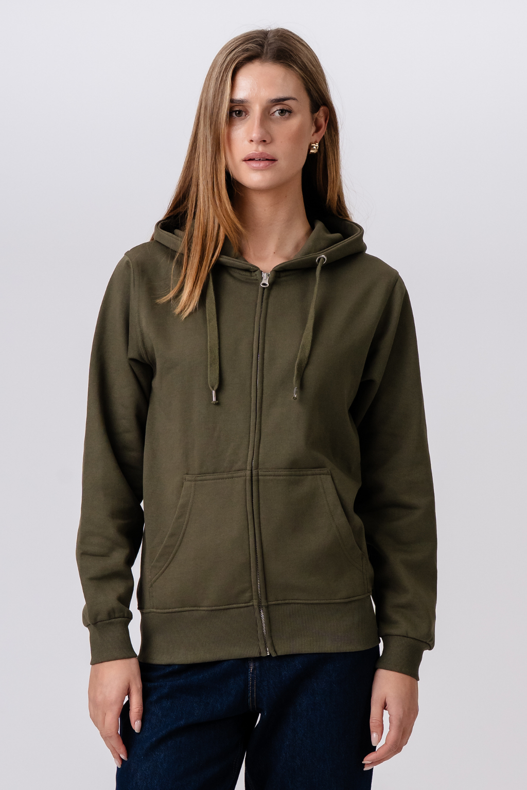 Basic Zip Hoodie - Armee