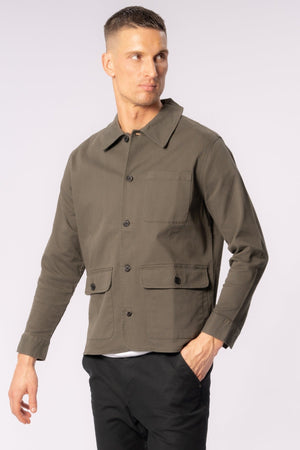 Twill -Hemdjacke - dunkle Olive