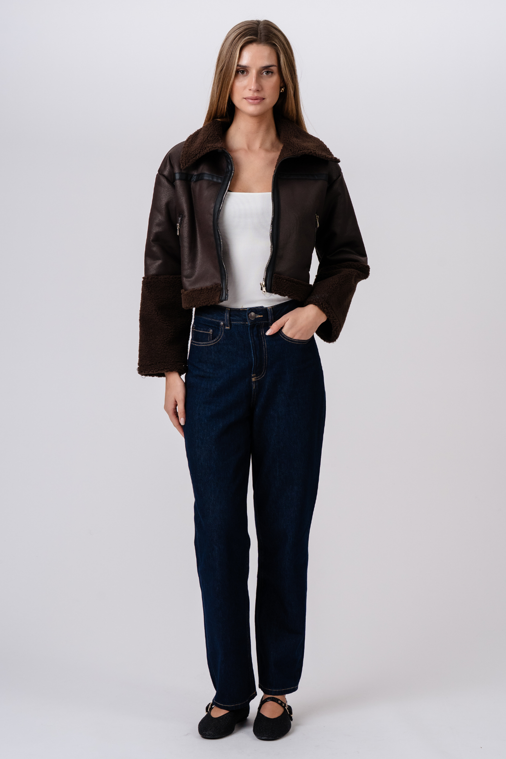 Daisy Shearling Jacke - Brown/Schwarz