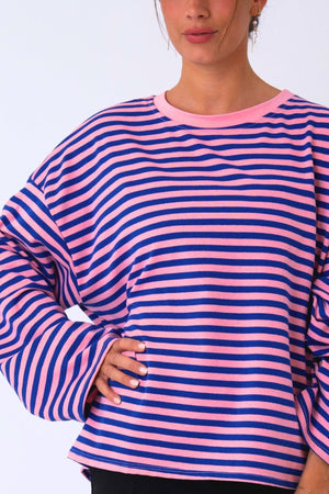 Cleo Bluse – Blau/Rosa
