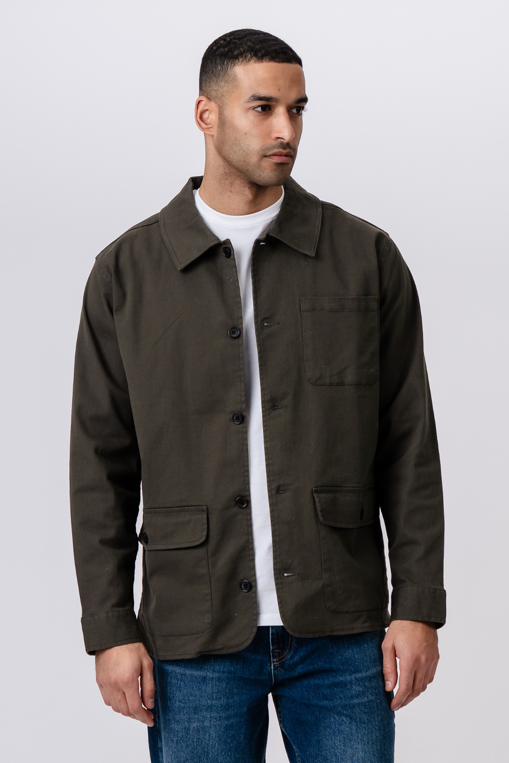 Twill -Hemdjacke - dunkle Olive