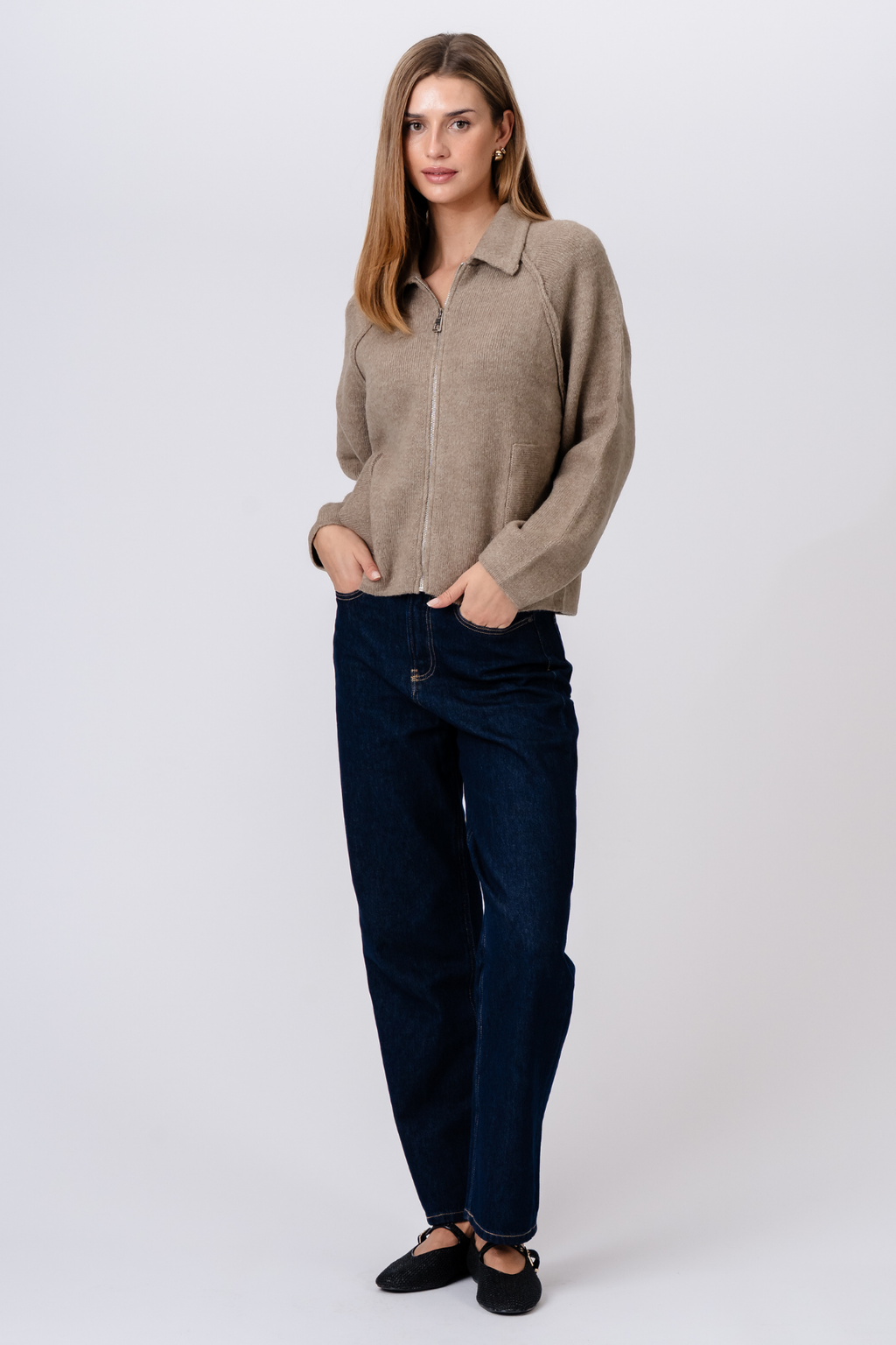 Selma Strickreißverschluss – Beige