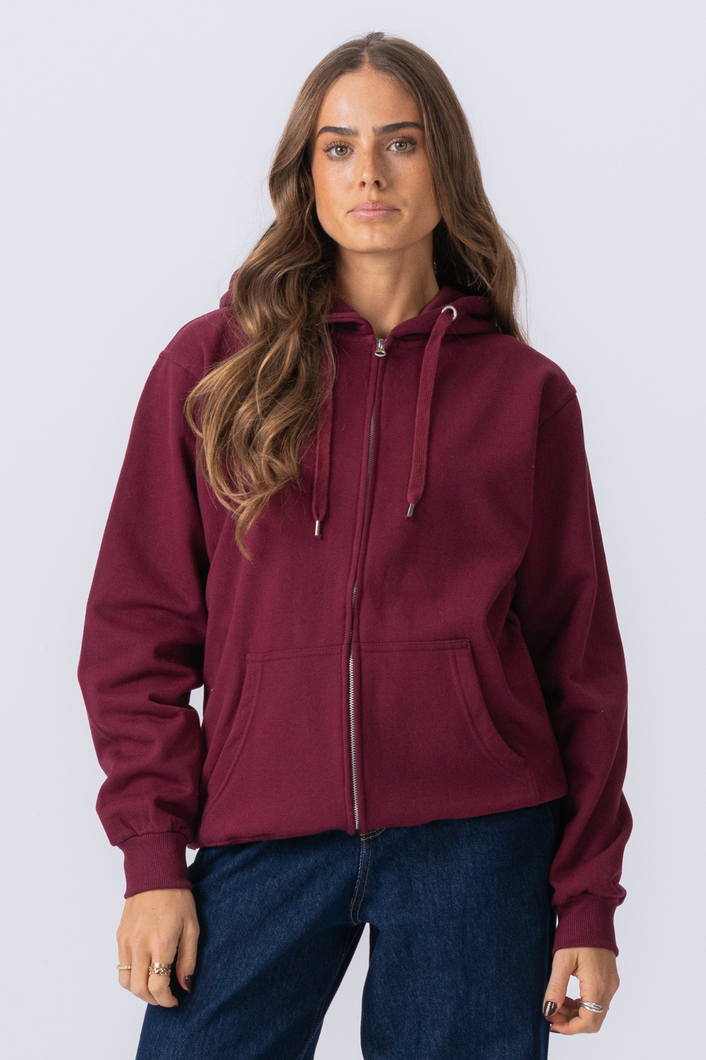 Basic Zip Hoodie - Burgund