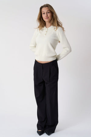 Langärmliges Poloshirt – Ecru