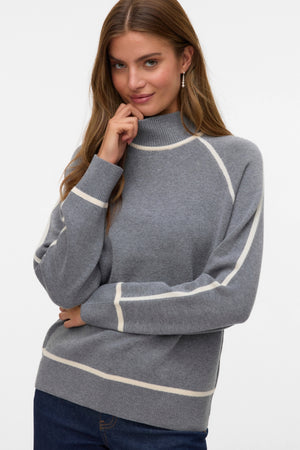 Goldener Highneck-Pullover – Mittelgrau mit Birke