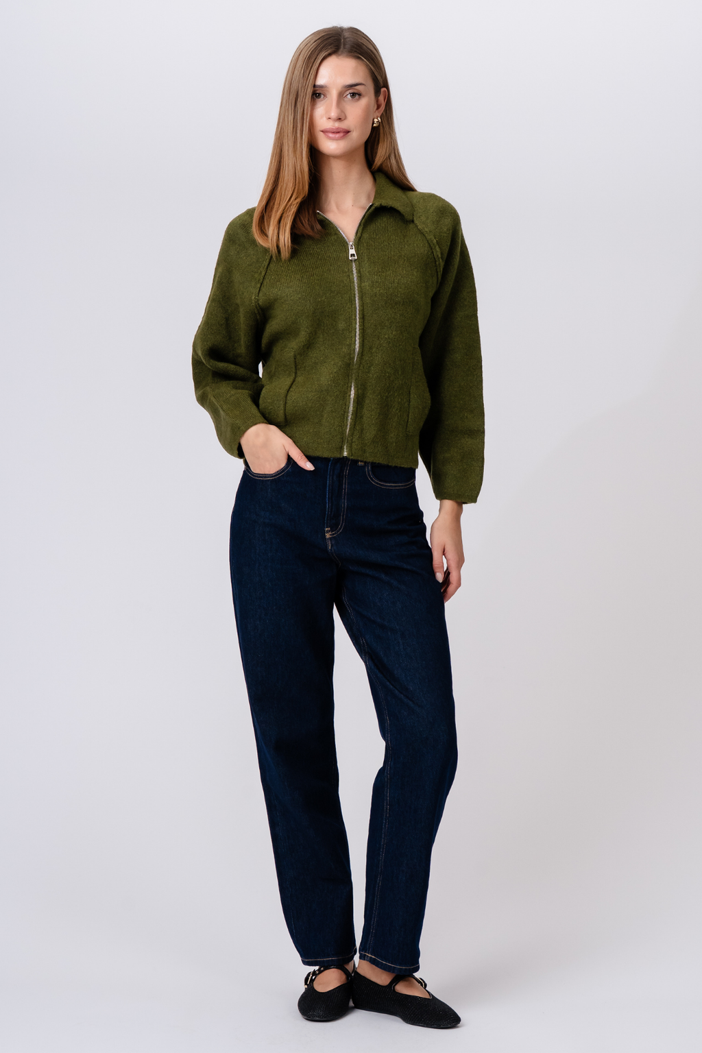 Selma Strickreißverschluss – Khaki