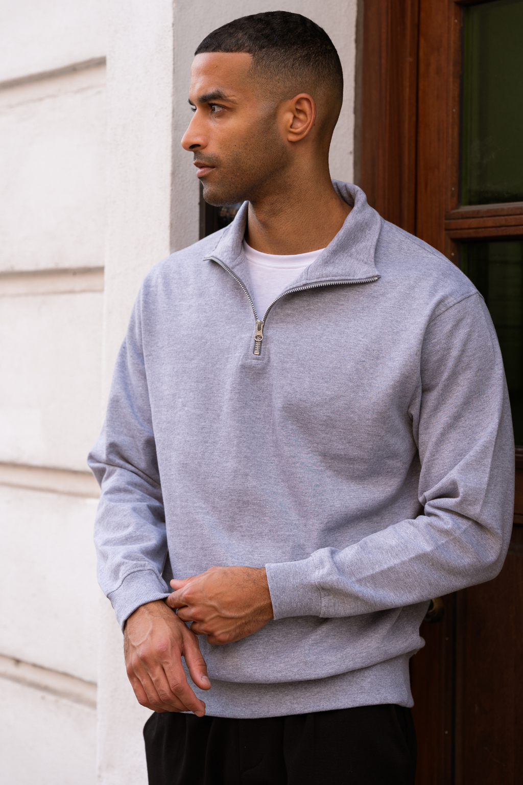 Sweatshirt halb Reißverschluss - grau