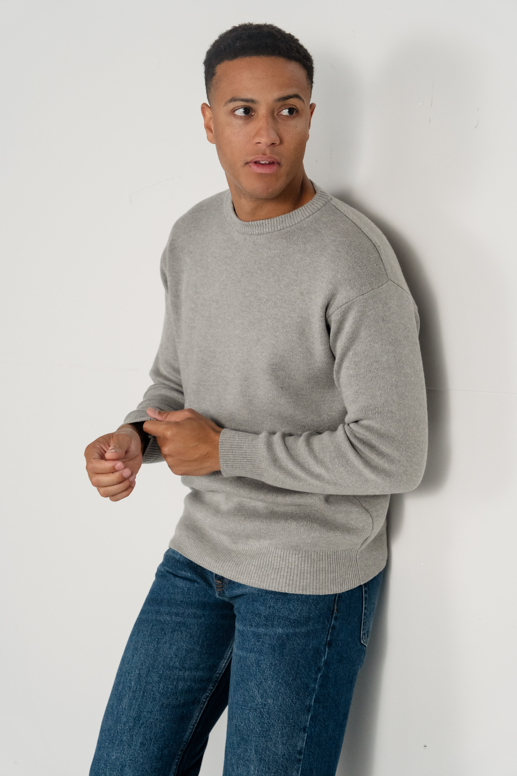 Crewneck -Strickpullover - hellgrau