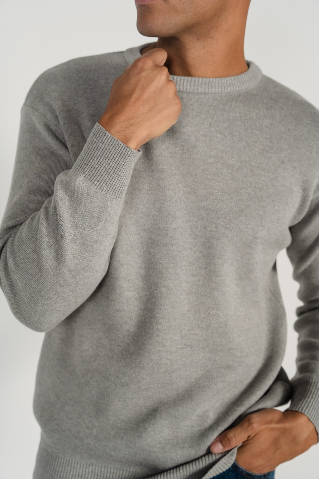 Crewneck -Strickpullover - hellgrau