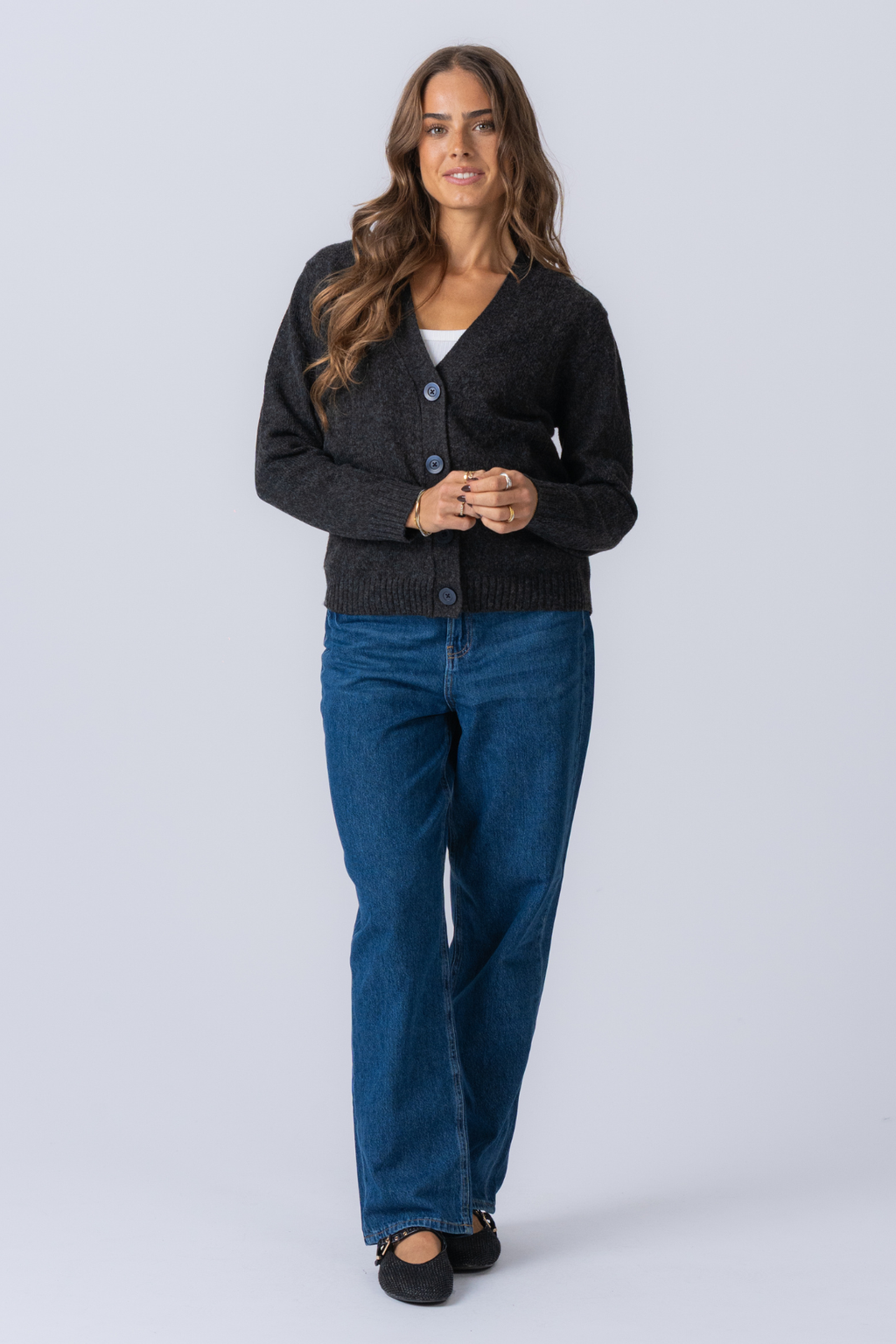 Strickjacke - dunkelgraue Melange