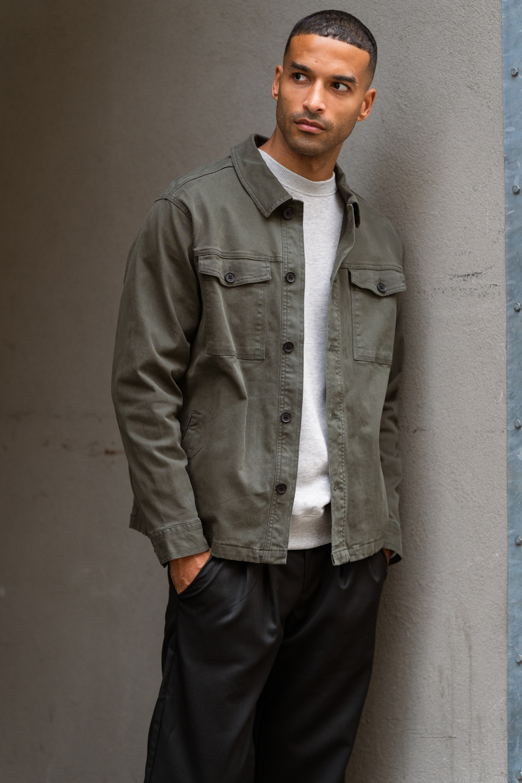 Twill Overshirt - dunkle Olive