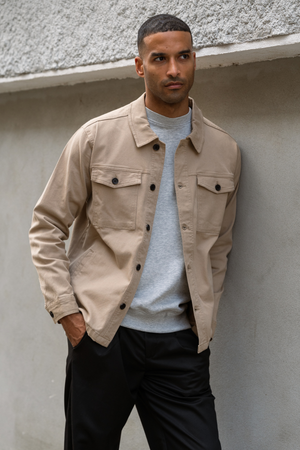 Twill Overshirt - dunkler Sand