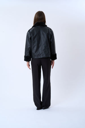 Faux Leder -Schearling -Jacke - Schwarz