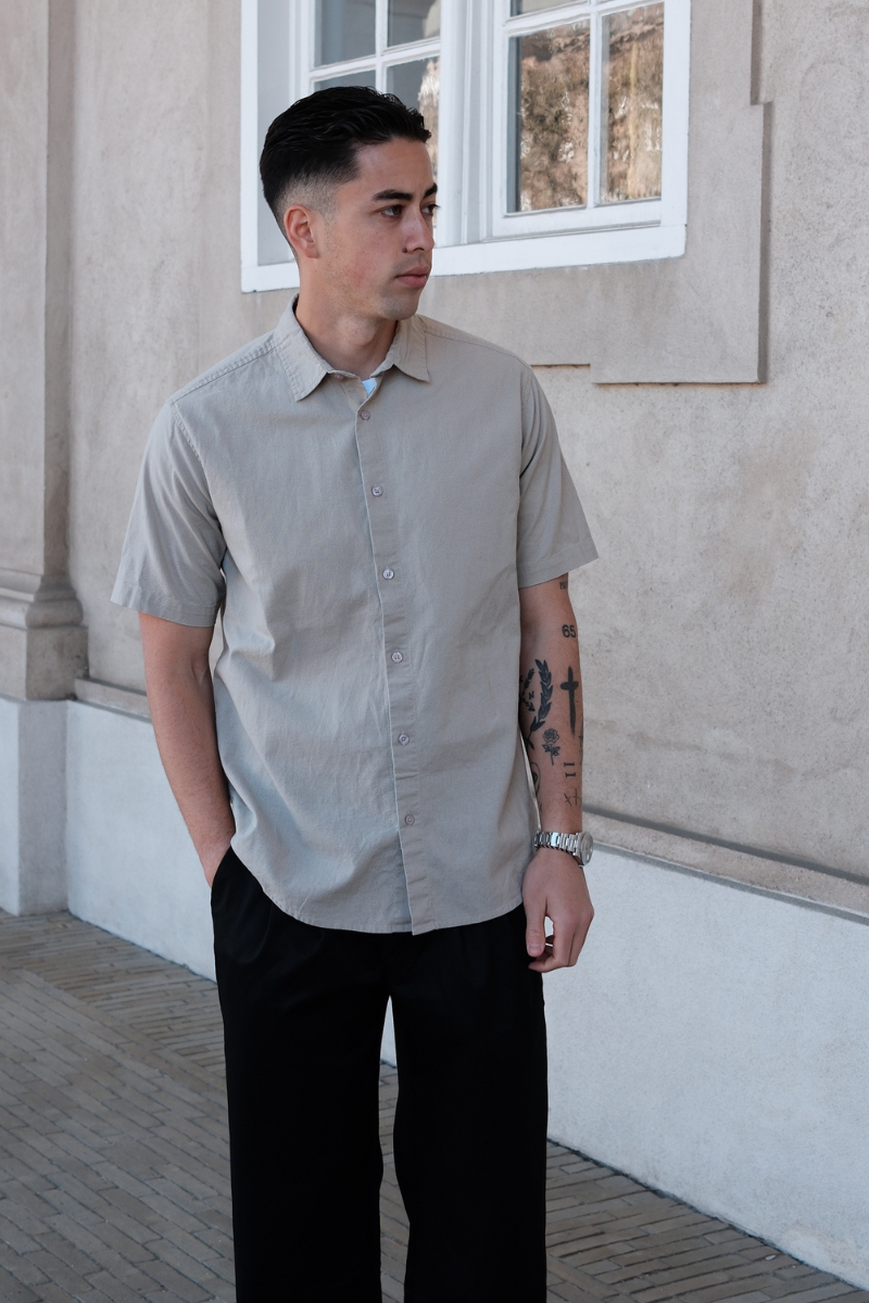 Kurzarm -Leinenhemd - Sand