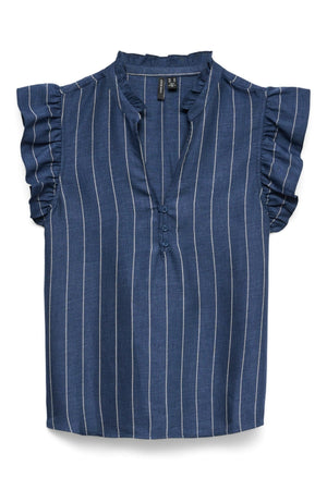 Odette V-Ausschnitt-Top – Dunkles Denim / Weiß