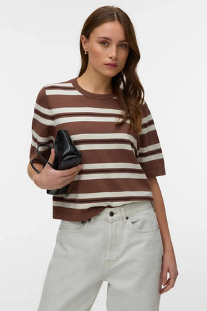 Silje 2/4 O-Nck Oversize Pull – Kakaobraune Streifen:Birke und Schokoladentorti