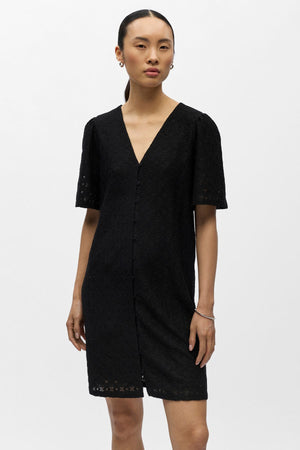Laila Kleid mit V-Ausschnitt - Schwarz