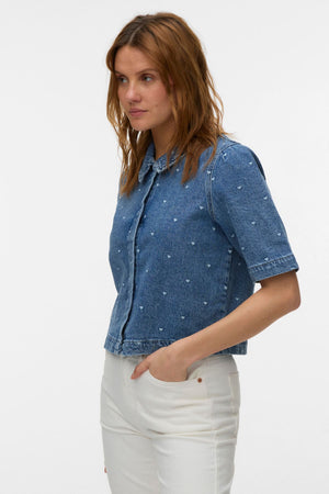 Dionne 2/4-Jeanshemd – Mittelblauer Denim – Herz