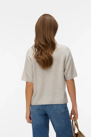 Lefile 2/4-O-Ausschnitt-Perlen-Cardigan – Pumice Stone Melange