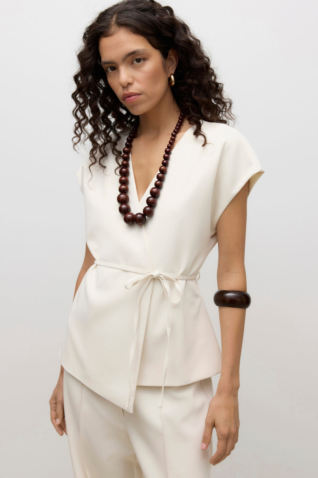 Vannah Midi-Weste mit V-Ausschnitt – Birke