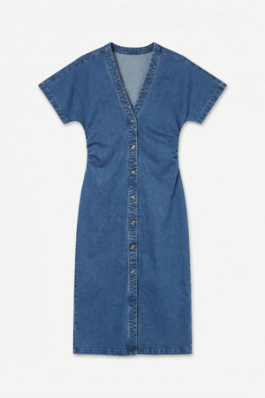 Melaney 2/4-Jeanskleid mit V-Ausschnitt – Mittelblauer Denim