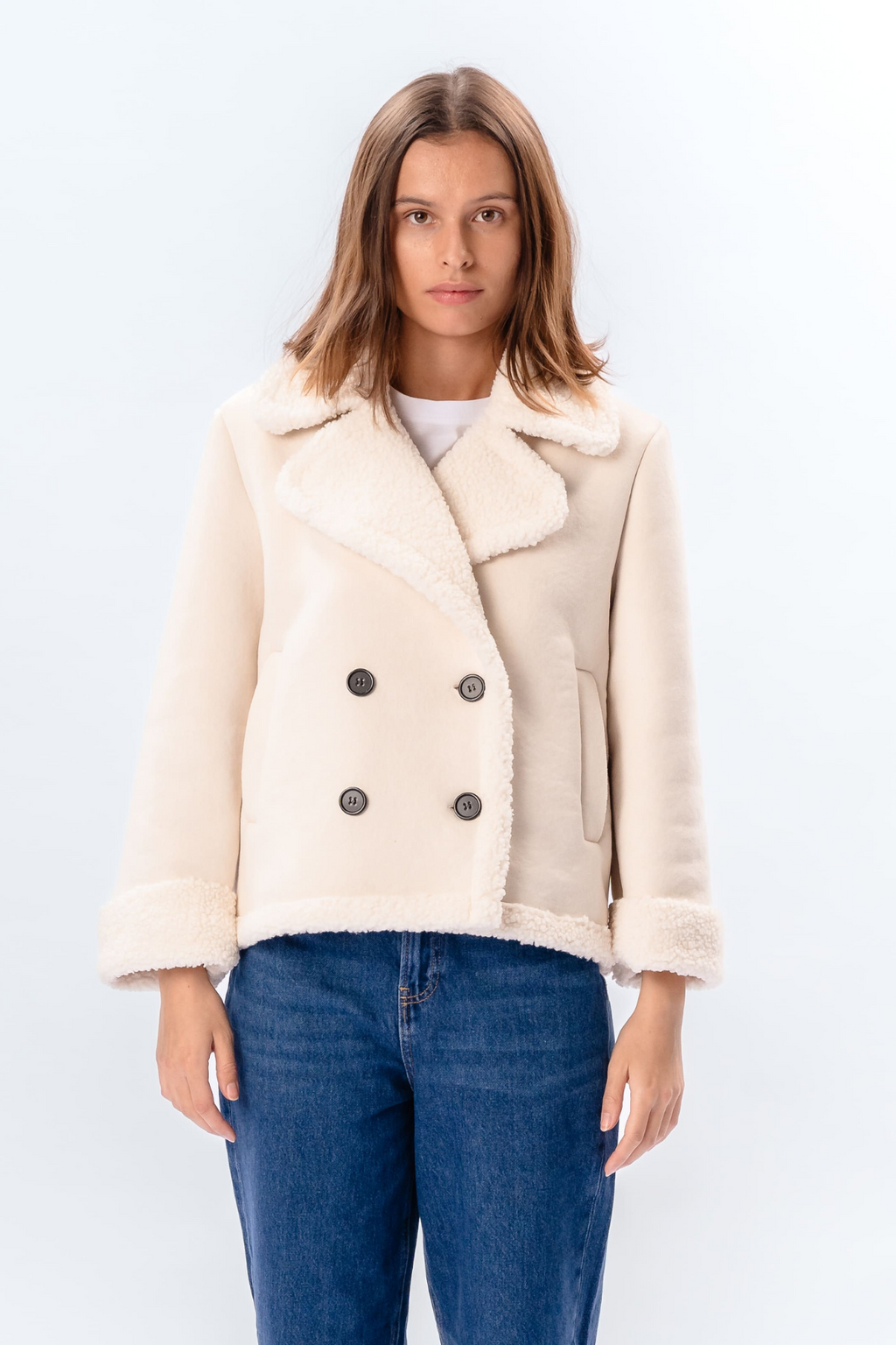 Shearling Kurzmantel - Chalk