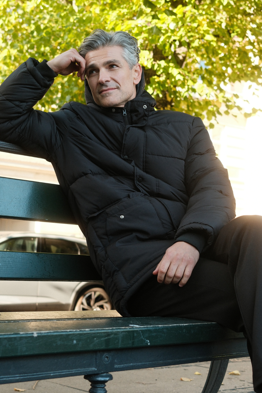 Lange Pufferjacke - Schwarz