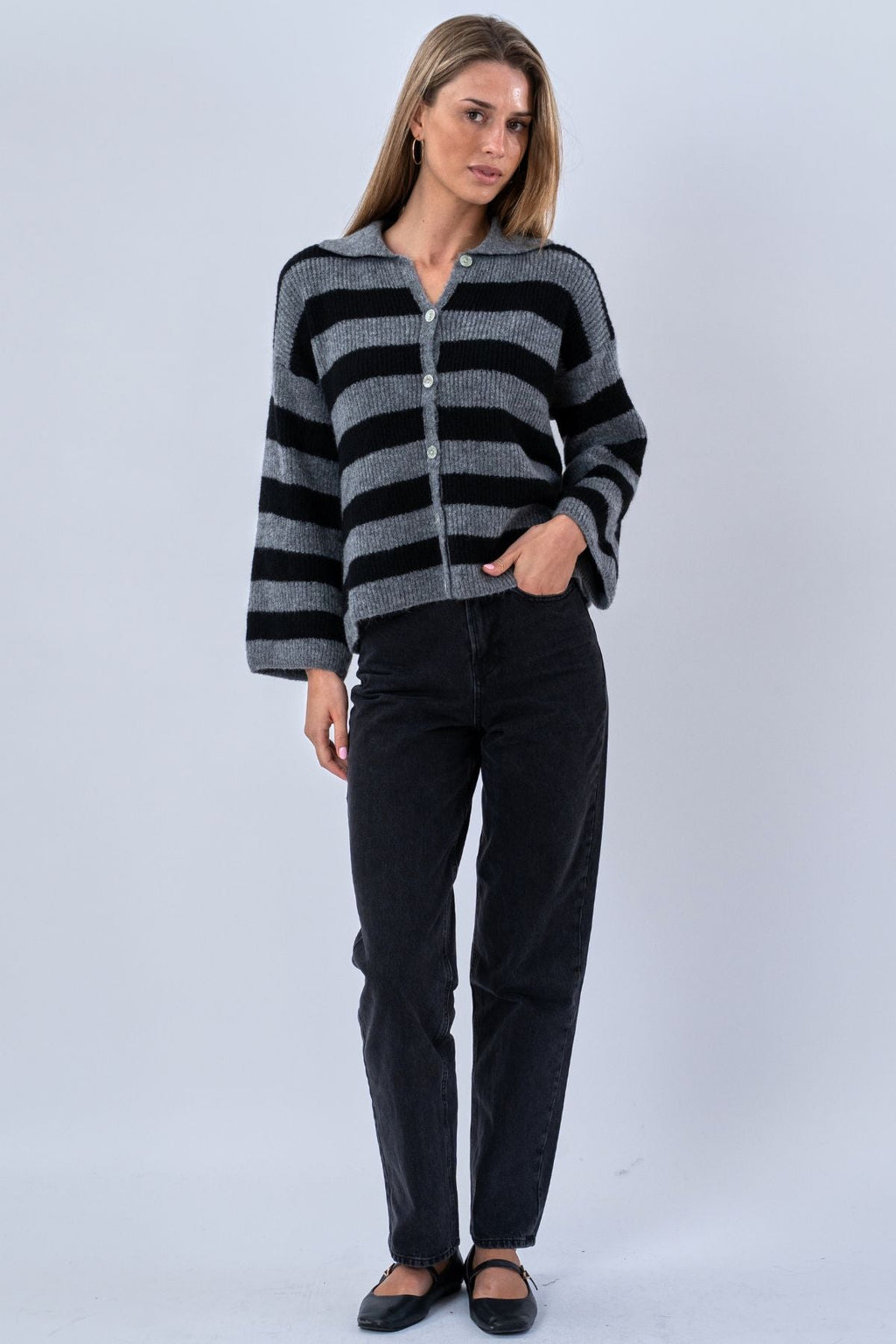 Josie Polo-Strick - Grau/Schwarz