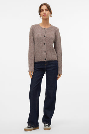 Novah O-Neck Button Cardi – Brown Lentil Melange
