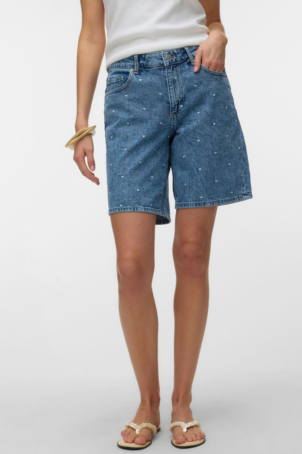 Tess Mr Long Denim Short – Mittelblauer Denim – Herz