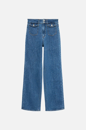 Tessa Wide Pocket Jeans - mittelblauer Denim