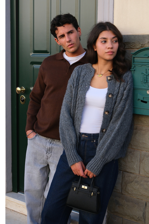 Gestricktes Langarm Polo - hellbraun