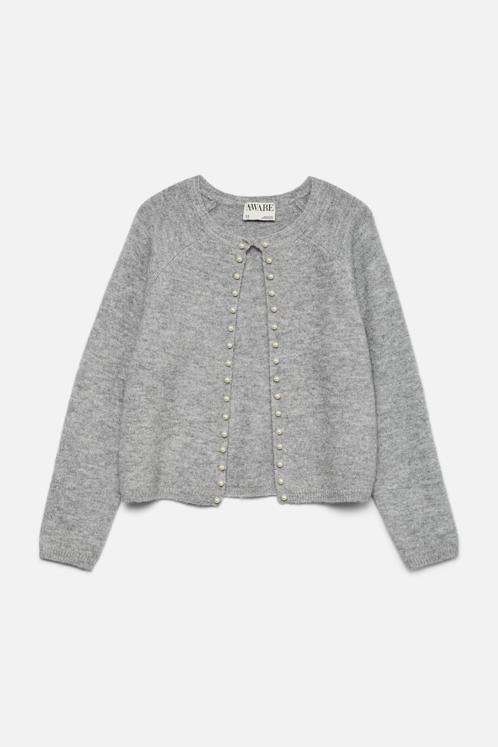 Magalene O -Neck Pearl Cardigan - mittelgrauer Melange