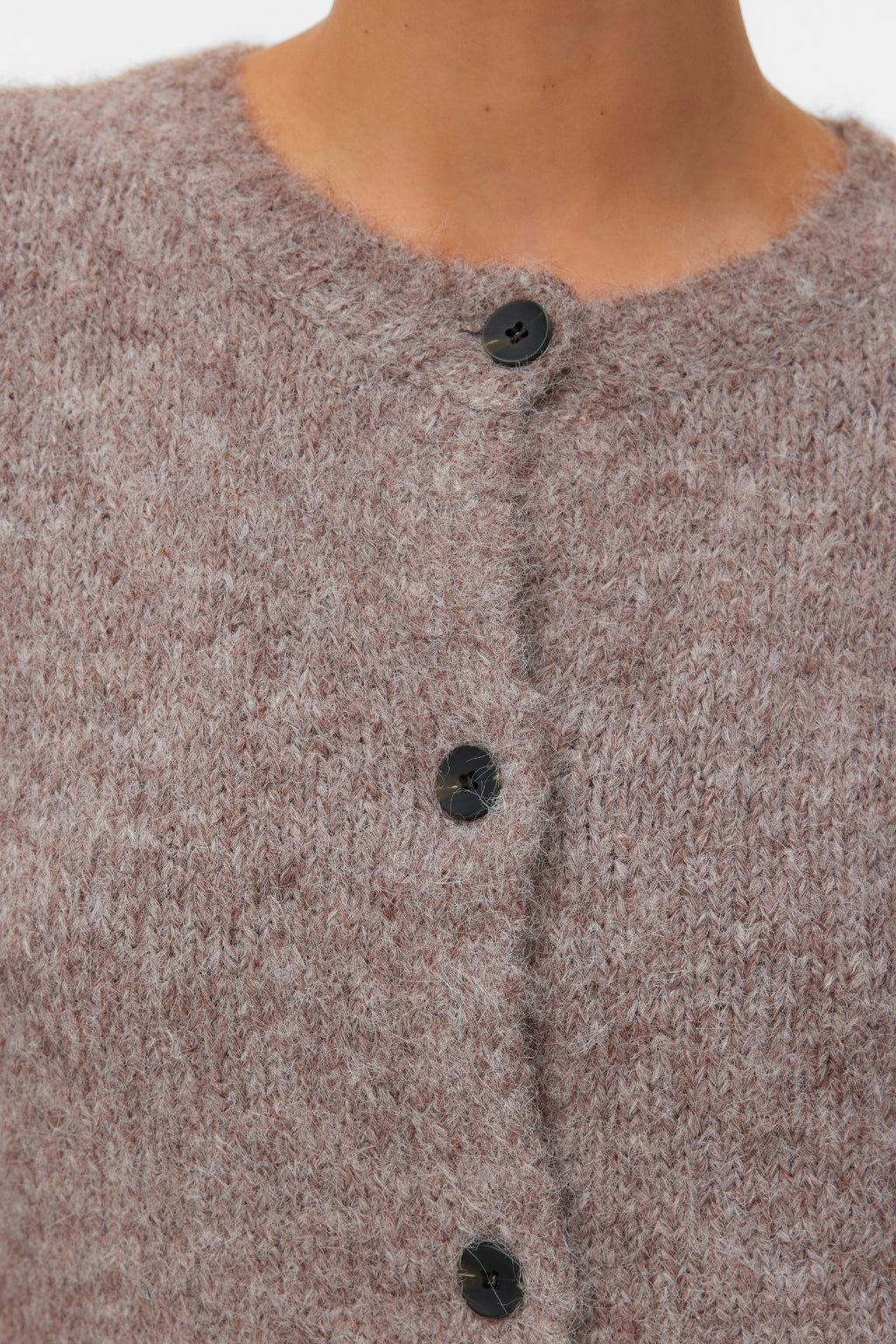 Novah O-Neck Button Cardi – Brown Lentil Melange