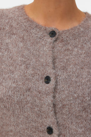 Novah O-Neck Button Cardi – Brown Lentil Melange