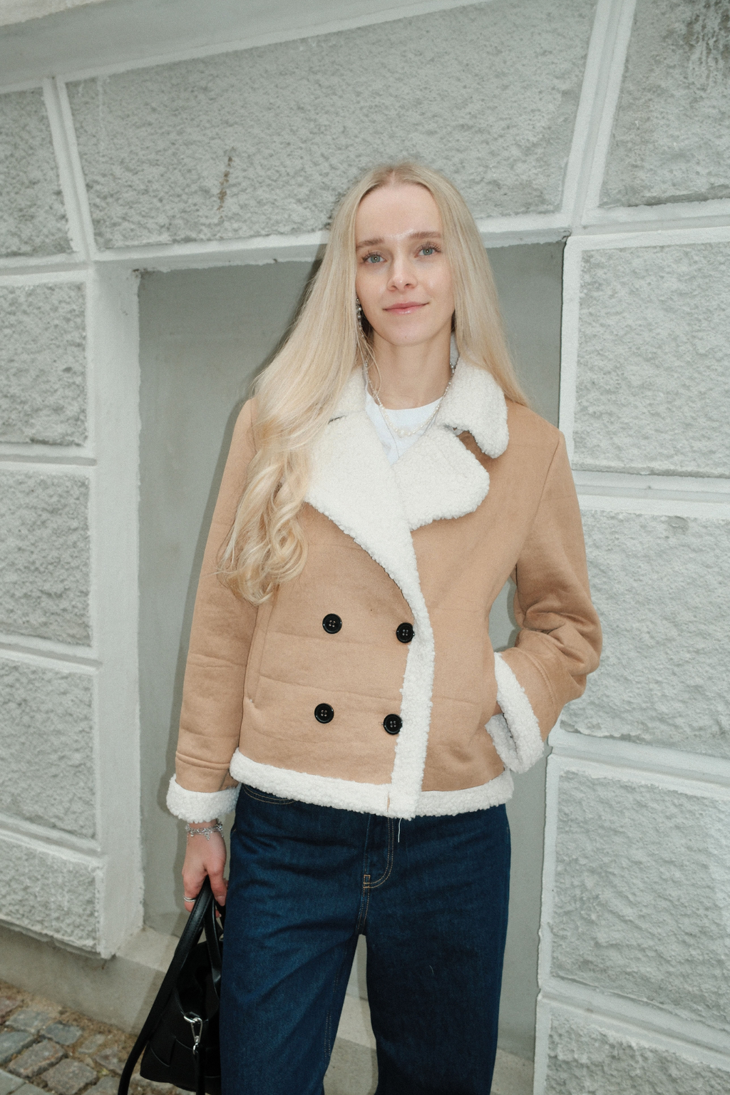 Shearling Kurzmantel - Beige