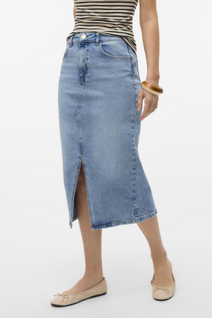 Natalie Midi Rock - Hellblauer Denim